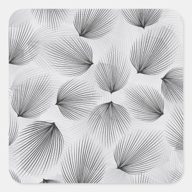 Pegatina Cuadrada Flores negras abstractas: Elegancia gris. (Anverso)