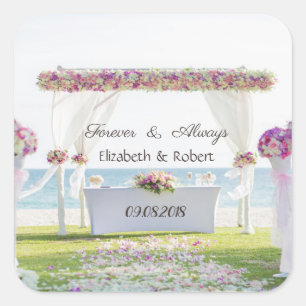 Pegatina Cuadrada Flores para Bodas en la Playa