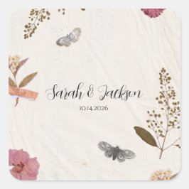 Pegatina Cuadrada Flores Presionadas De Shabby Chic Boda