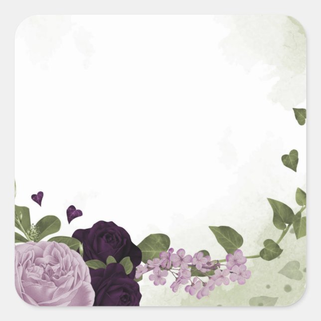 Pegatina Cuadrada Flores profundas y moradas claras (Anverso)