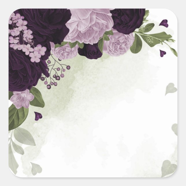 Pegatina Cuadrada Flores profundas y moradas claras (Anverso)