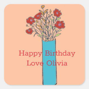 Pegatina Cuadrada Flores Quirky Original Y De Peach Fuz