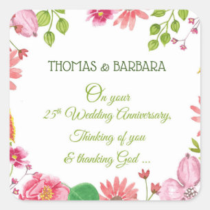 Pegatina Cuadrada Flores religiosas para aniversario de bodas 25