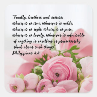 Pegatina Cuadrada Flores rosadas pasteles Verse en la Biblia