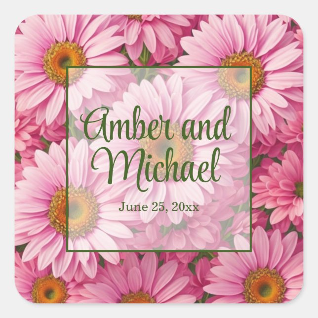 Pegatina Cuadrada Flores rosadas rosadas florales de primavera rosad (Anverso)