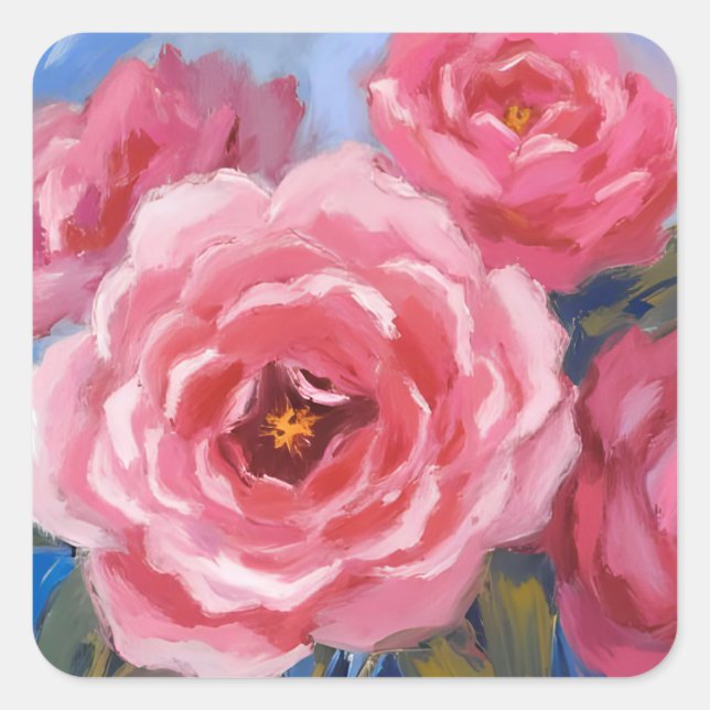 Pegatina Cuadrada Flores rosas (Anverso)