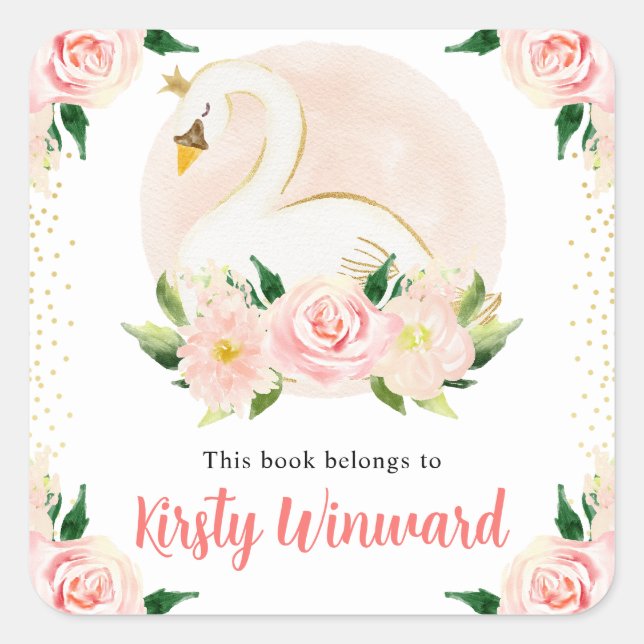 Pegatina Cuadrada Flores rosas acuarelas y placa de permutas (Anverso)
