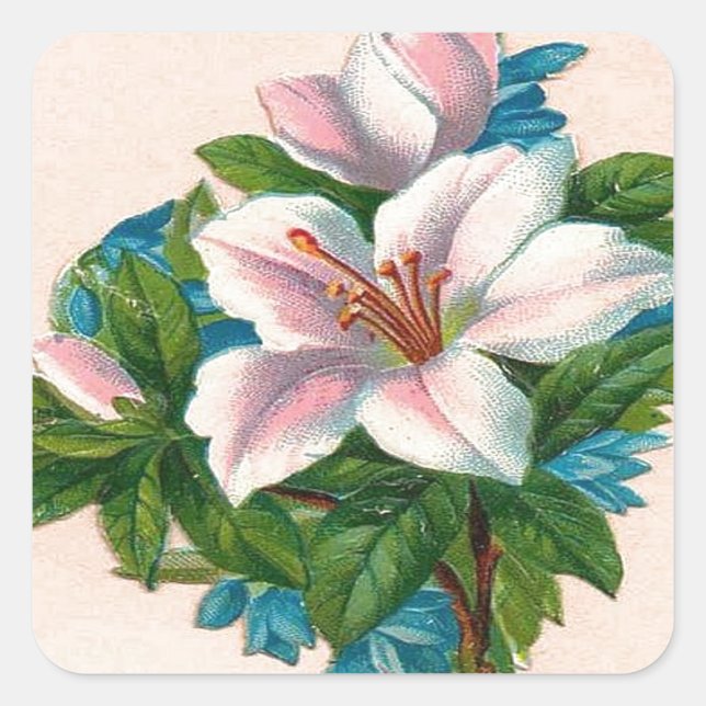 Pegatina Cuadrada Flores rosas antiguas, cumpleaños de la abuela (Anverso)
