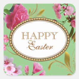 Pegatina Cuadrada Flores rosas felices de Pascua