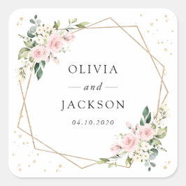 Pegatina Cuadrada Flores rosas, flores blancas, vegetación, Boda