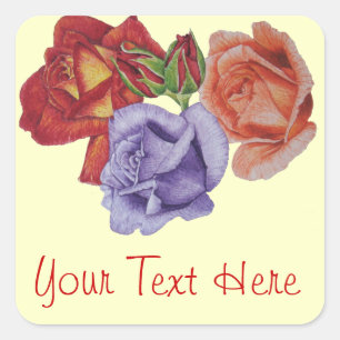 Pegatina Cuadrada flores rosas rojas y rosas de arte floral