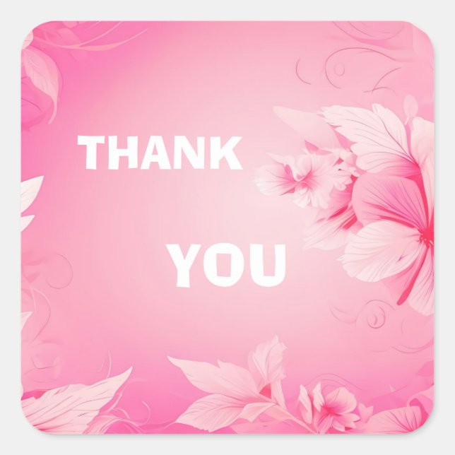Pegatina Cuadrada flores rosas suaves gracias (Anverso)