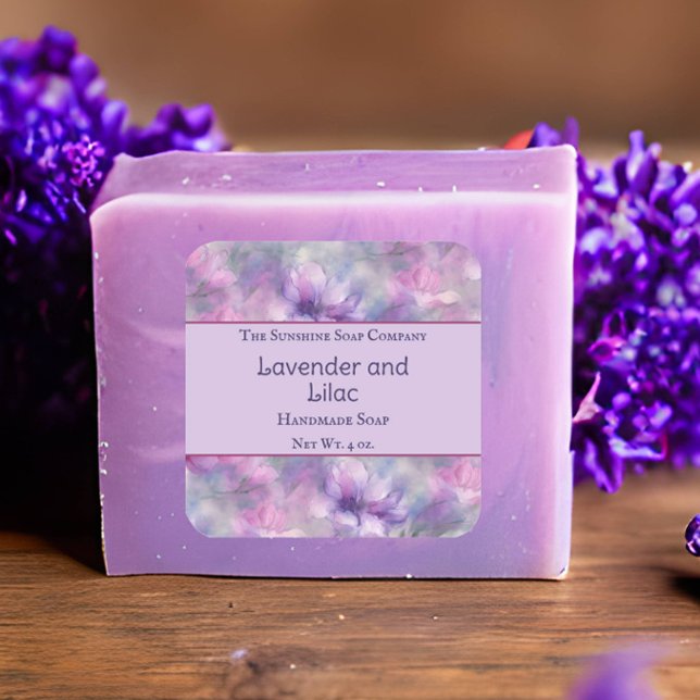 Pegatina Cuadrada Flores rosas y moradas Soap Cosméticos Bombas de b (Subido por el creador)