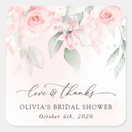 Pegatina Cuadrada Flores Rubor, flores rosas, boho, ducha de novias
