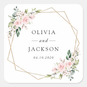 Pegatina Cuadrada Flores Rubor, flores rosas, vegetación, Boda