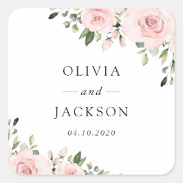 Pegatina Cuadrada Flores Rubor, flores rosas, vegetación, Boda