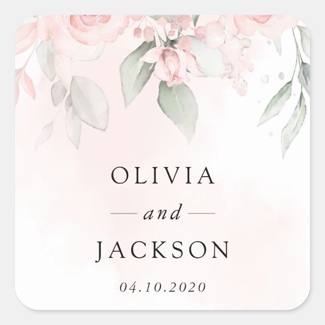 Pegatina Cuadrada Flores Rubor, flores rosas, vegetación, Boda (Anverso)