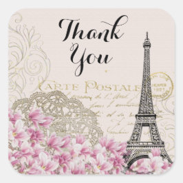Pegatina Cuadrada Flores salvajes de la Torre Eiffel de la Antigua