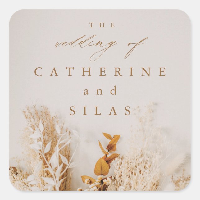 Pegatina Cuadrada Flores secas de Boho caen la boda (Anverso)