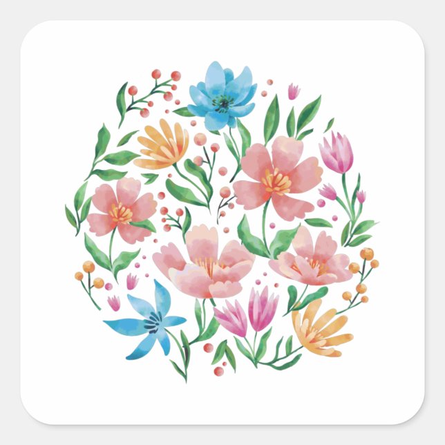 Pegatina Cuadrada Flores silvestres (Anverso)