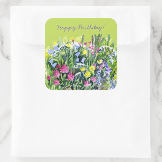 Pegatina Cuadrada Flores silvestres acuarela (Bolso)