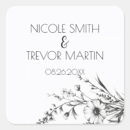 Pegatina Cuadrada Flores silvestres blancas y negras atrevidas