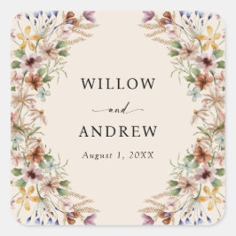 Pegatina Cuadrada Flores Silvestres Boho Vintage