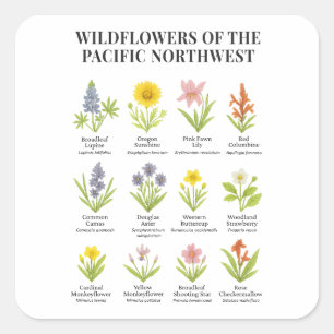 Pegatina Cuadrada Flores silvestres del noroeste del Pacífico - Esti