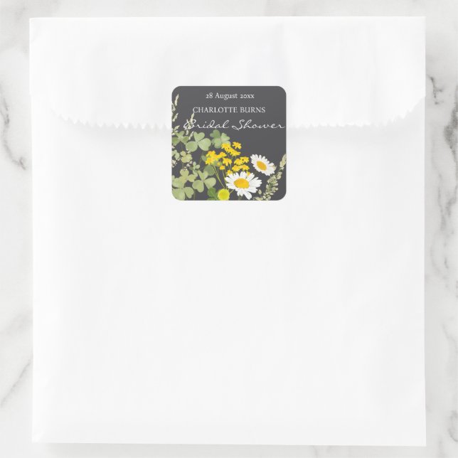 Pegatina Cuadrada Flores Silvestres Despedida de Soltera Personaliza (Bolso)