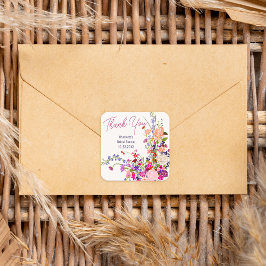 Pegatina Cuadrada Flores silvestres modernas agradecen la ducha nupc