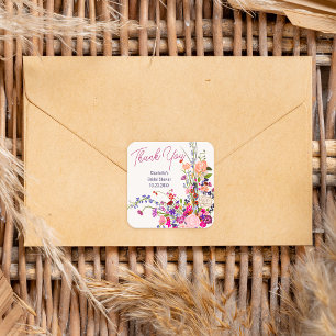 Pegatina Cuadrada Flores silvestres modernas agradecen la ducha nupc
