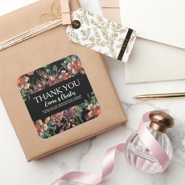 Pegatina Cuadrada Flores Silvestres Oscuras Guárdame la Fecha  (Regalar)