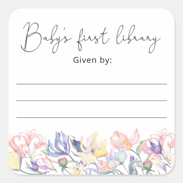 Pegatina Cuadrada Flores silvestres- Plancha de Baby Shower, libros  (Anverso)