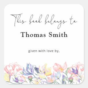 Pegatina Cuadrada Flores silvestres- Plancha de Baby Shower, libros