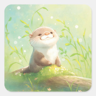 Pegatina Cuadrada Flores silvestres y humedales, relato de una orter