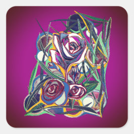 Pegatina Cuadrada Flores , sobre un fondo morado