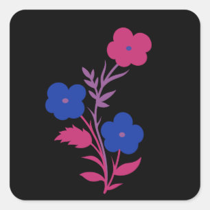 Pegatina Cuadrada Flores sutiles de la bandera bisexual