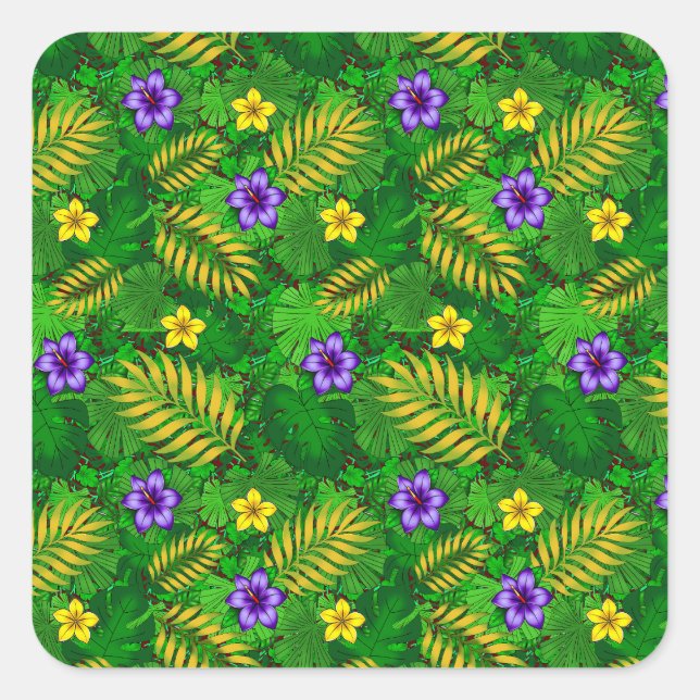 Pegatina Cuadrada flores tropicales (Anverso)