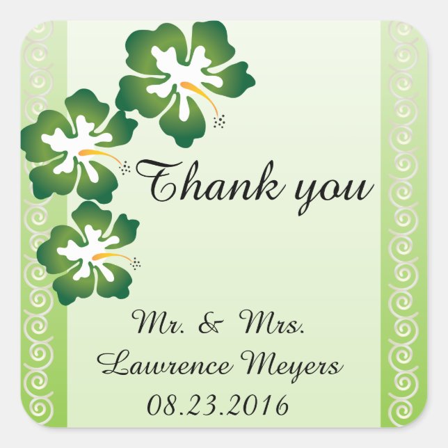 Pegatina Cuadrada Flores tropicales de Hibiscus | Verde (Anverso)