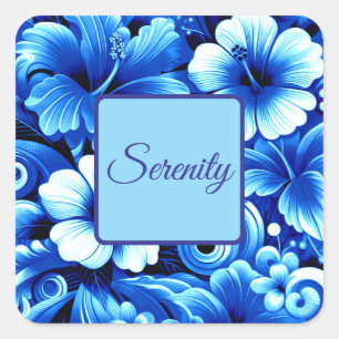 Pegatina Cuadrada Flores tropicales hawaianas Hibiscus Cobalt Sereni