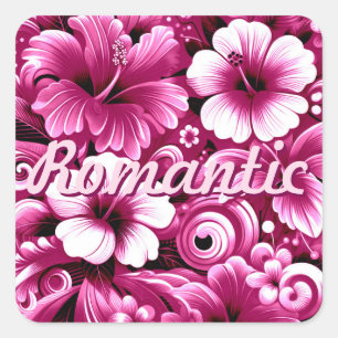 Pegatina Cuadrada Flores tropicales hawaianas Hibiscus Pink White