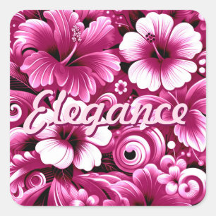 Pegatina Cuadrada Flores tropicales hawaianas Hibiscus Pink White