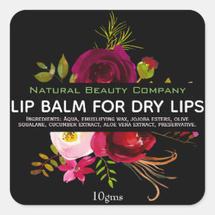 Pegatina Cuadrada Flores verdes púrpuras negras Labores de bálsamo