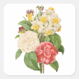 Pegatina Cuadrada Flores Vintage Florales Camelia Narciso por Redout