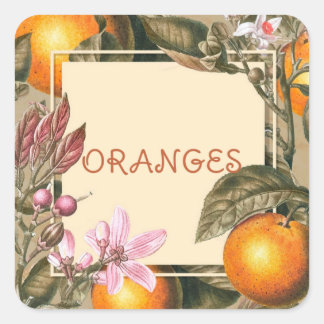 Pegatina Cuadrada Flores Vintage y Naranjas