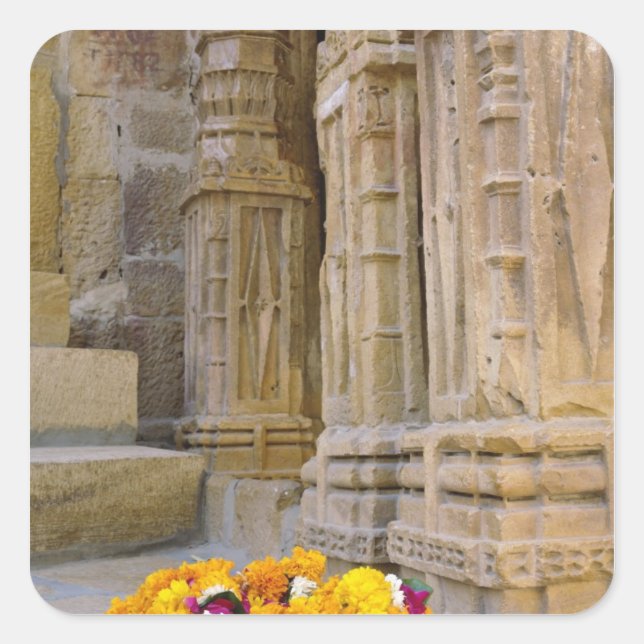 Pegatina Cuadrada Flores y columnas, Jaisalmer Fort, Jaisalmer, (Anverso)