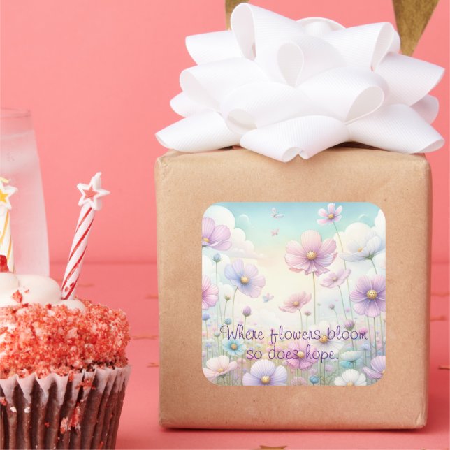 Pegatina Cuadrada Flores y comillas Cosmos (Fiesta)