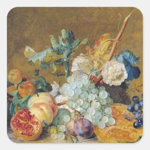 Pegatina Cuadrada Flores y fruta