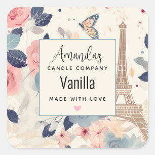 Pegatina Cuadrada Flores y la Torre Eiffel Paris Candle Business