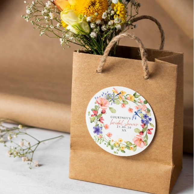 Pegatina Cuadrada Flores y libélulas Wreath Bridal Shower (Subido por el creador)